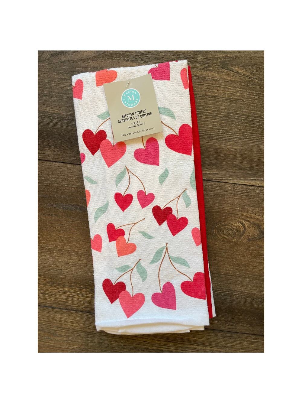 NEW Martha Stewart Valentine Hearts Spring Home Kitchen Towels Set of 3